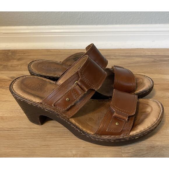 BORN Bellot Rust Brown Women's Leather Platform 2 Strap Sandals Size 9 - Picture 2 of 8